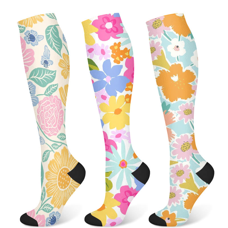 Flowers Bloom Compression Socks(3 Pairs)