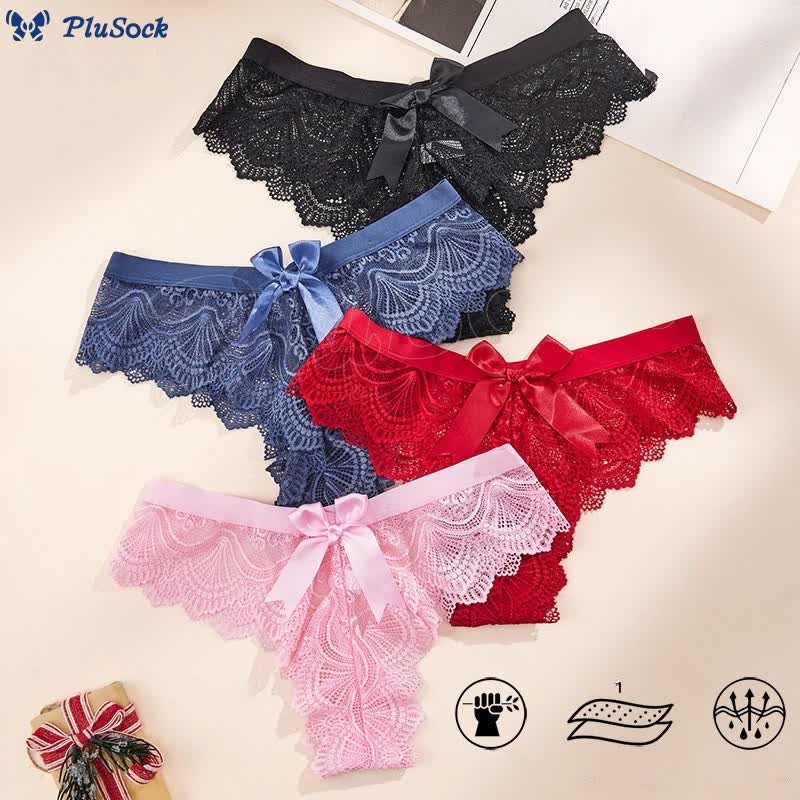 Sexy Low Rise Lace Bowknot Thong(3 Packs)