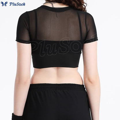 Plus Size Mesh Yoga Short Sleeves With Removable Chest Pad