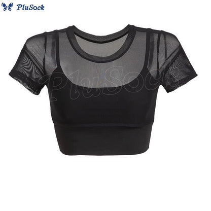 Plus Size Mesh Yoga Short Sleeves With Removable Chest Pad