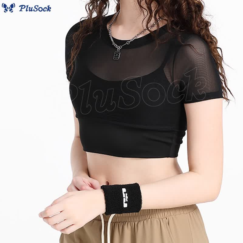 Plus Size Mesh Yoga Short Sleeves With Removable Chest Pad