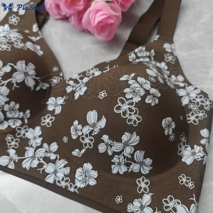 Plus Size Leopard Floral Print Push Up Wireless Bra