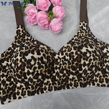 Plus Size Leopard Floral Print Push Up Wireless Bra