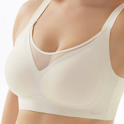 Plus Size Solid Color Mesh Stitching Seamless Wireless Bra