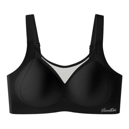 Plus Size Solid Color Mesh Stitching Seamless Wireless Bra