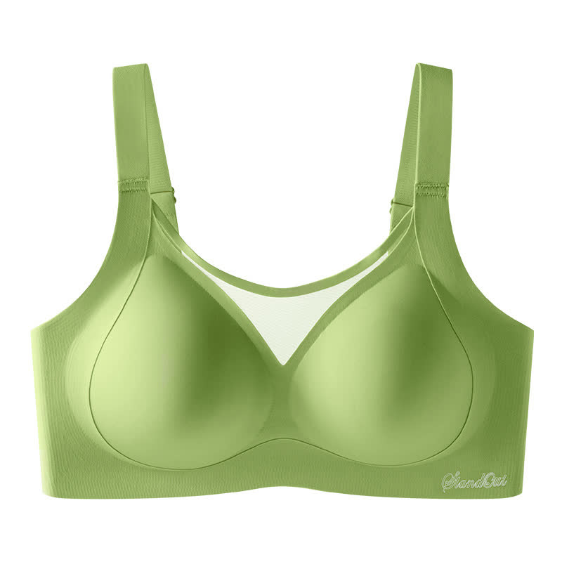 Plus Size Solid Color Mesh Stitching Seamless Wireless Bra