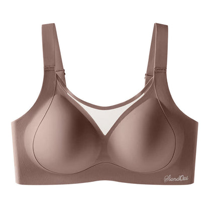 Plus Size Solid Color Mesh Stitching Seamless Wireless Bra