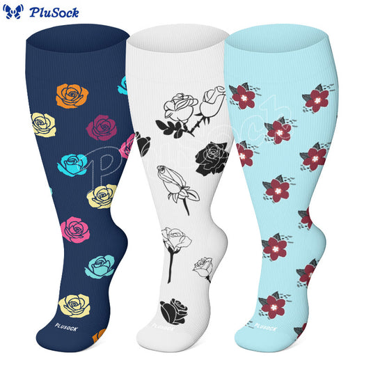 Plus Size Rose Compression Socks(3 Pairs)