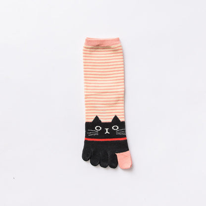 Striped Cat Quarter Alignment Socks(5 Pairs)