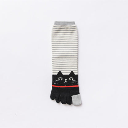 Striped Cat Quarter Alignment Socks(5 Pairs)