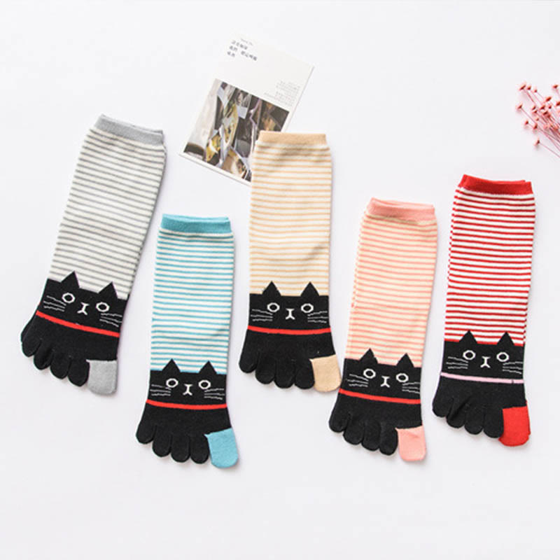 Striped Cat Quarter Alignment Socks(5 Pairs)