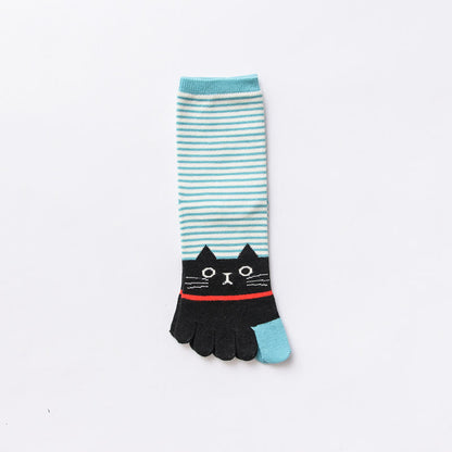 Striped Cat Quarter Alignment Socks(5 Pairs)