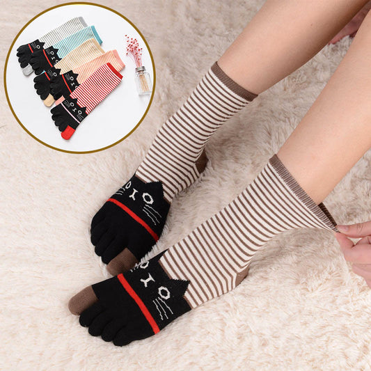 Striped Cat Quarter Alignment Socks(5 Pairs)