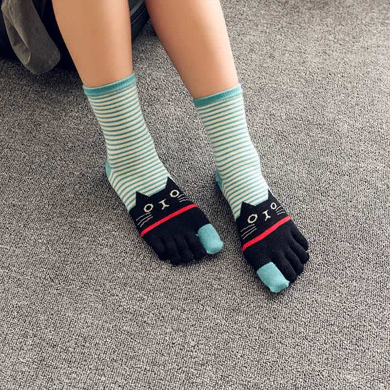 Striped Cat Quarter Alignment Socks(5 Pairs)