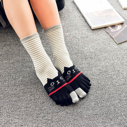 Striped Cat Quarter Alignment Socks(5 Pairs)