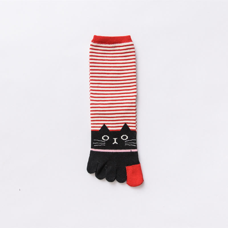 Striped Cat Quarter Alignment Socks(5 Pairs)