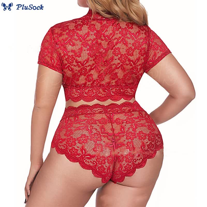 Plus Size Sexy Lace Transparent Wireless Bra Brief Set