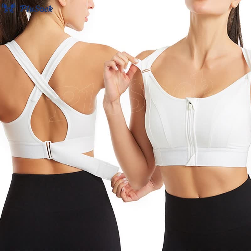 Plus Size Front Zipper Wireless Sports Bra