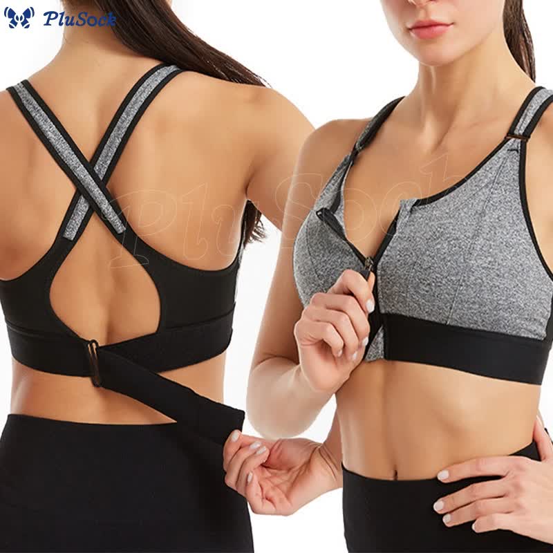 Plus Size Front Zipper Wireless Sports Bra