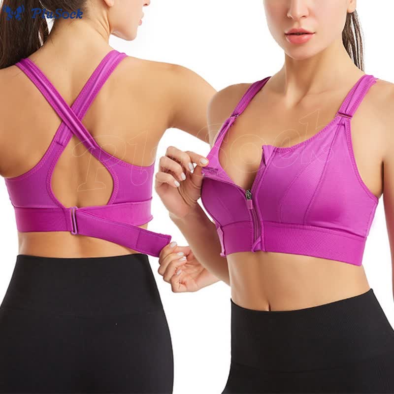 Plus Size Front Zipper Wireless Sports Bra