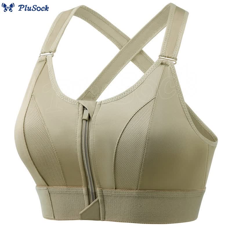 Plus Size Front Zipper Wireless Sports Bra