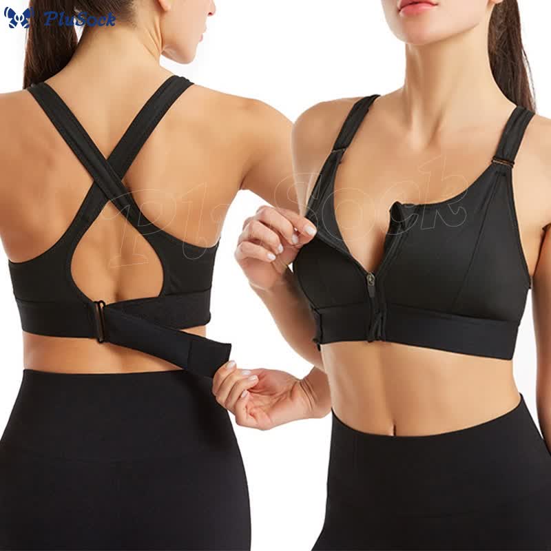 Plus Size Front Zipper Wireless Sports Bra