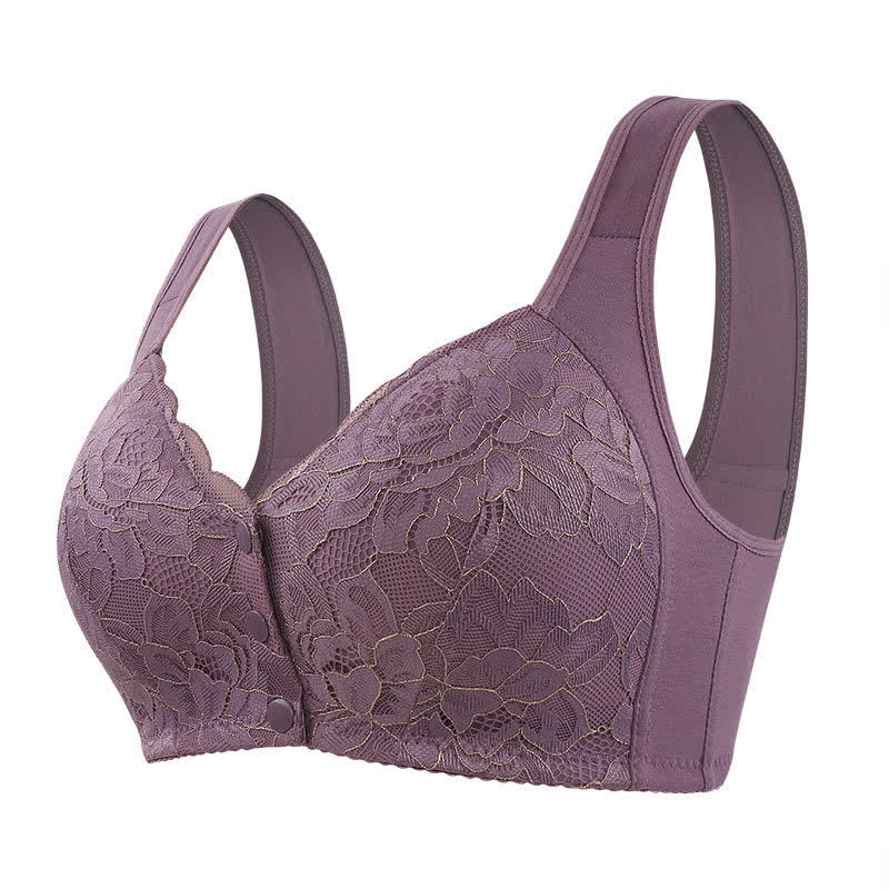 Plus Size Front Closure Lace Wide Straps Wireless Bra