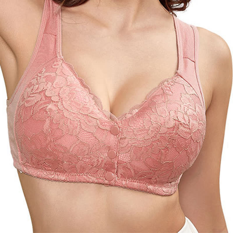 Plus Size Front Closure Lace Wide Straps Wireless Bra