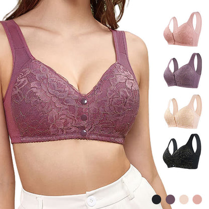 Plus Size Front Closure Lace Wide Straps Wireless Bra