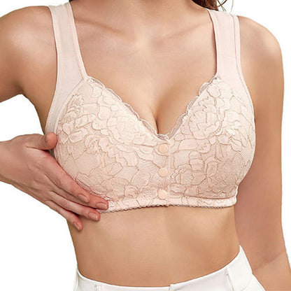 Plus Size Front Closure Lace Wide Straps Wireless Bra