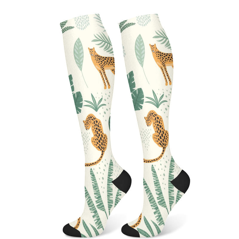 Cheetah Plant Compression Socks(3 Pairs)