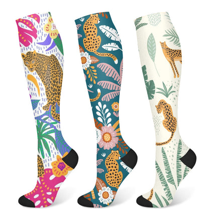 Cheetah Plant Compression Socks(3 Pairs)