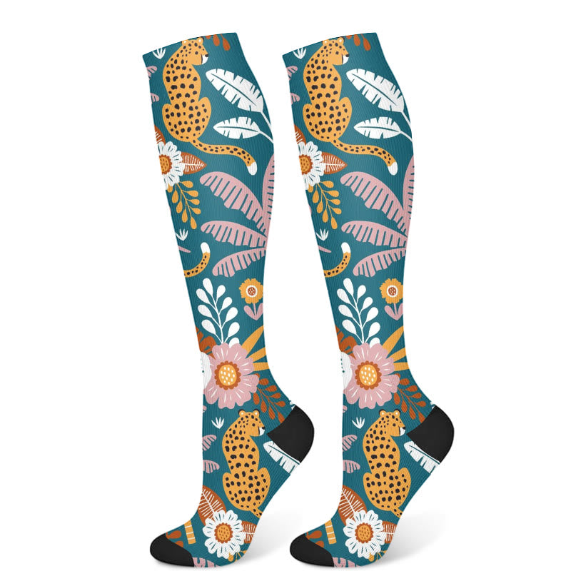 Cheetah Plant Compression Socks(3 Pairs)