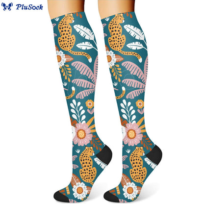 Cheetah Plant Compression Socks(3 Pairs)