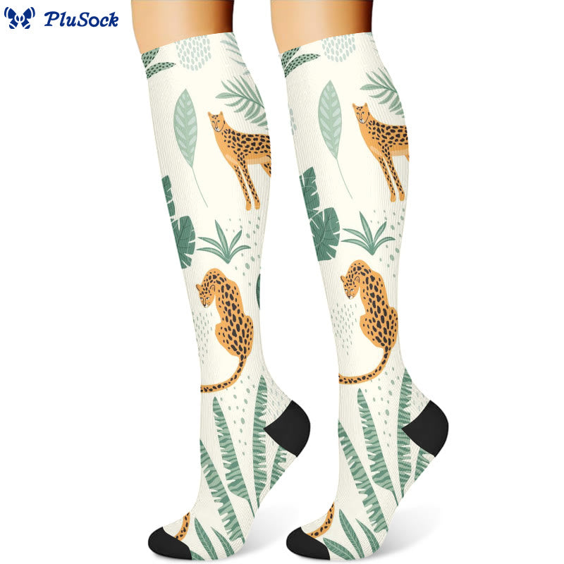 Cheetah Plant Compression Socks(3 Pairs)