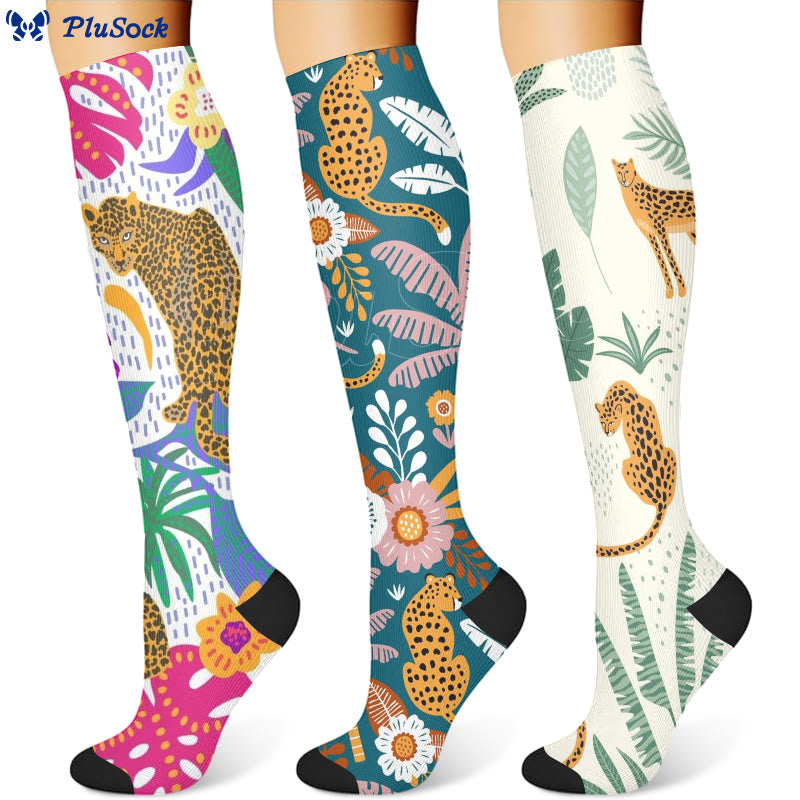 Cheetah Plant Compression Socks(3 Pairs)