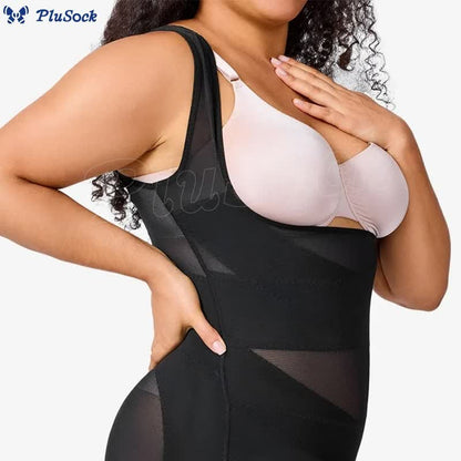 Plus Size Sexy Cross-strap Tummy Control Mesh Shapewear