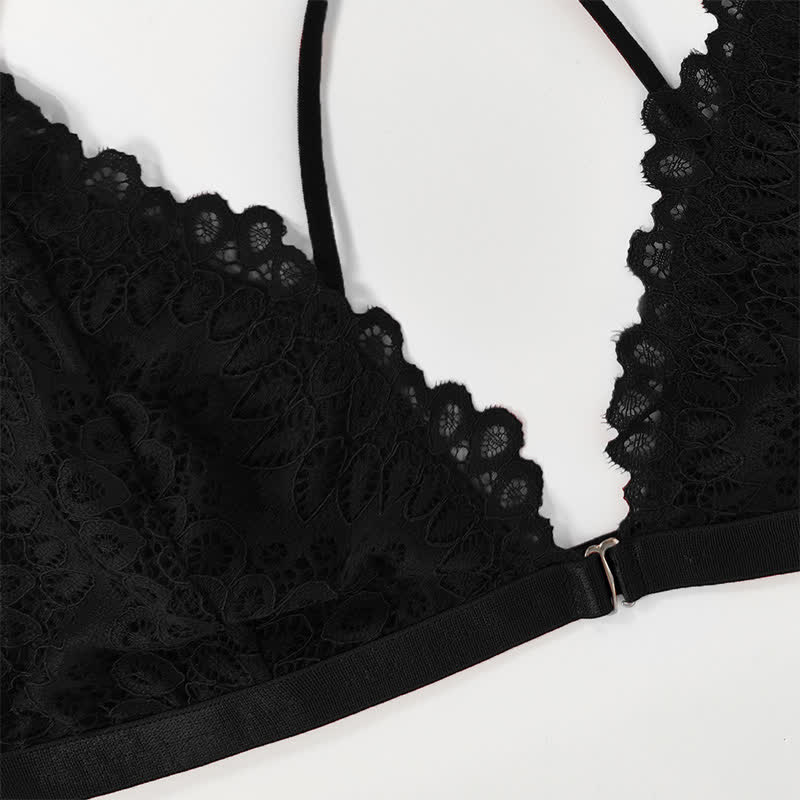 Lace Trim Push Up Spaghetti Strap Wireless Bra