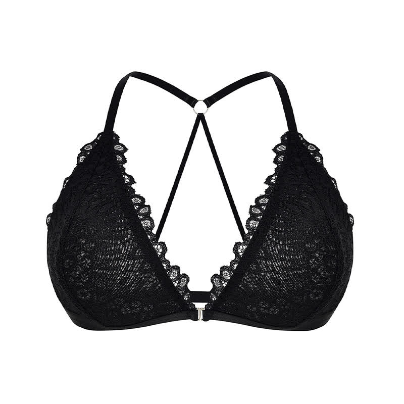 Lace Trim Push Up Spaghetti Strap Wireless Bra