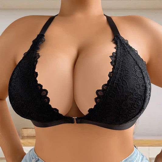 Lace Trim Push Up Spaghetti Strap Wireless Bra