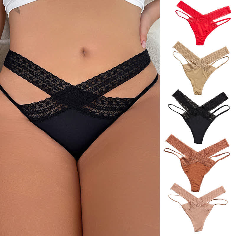 Low-Rise Lace Cross Hollow Thong(3 Packs)