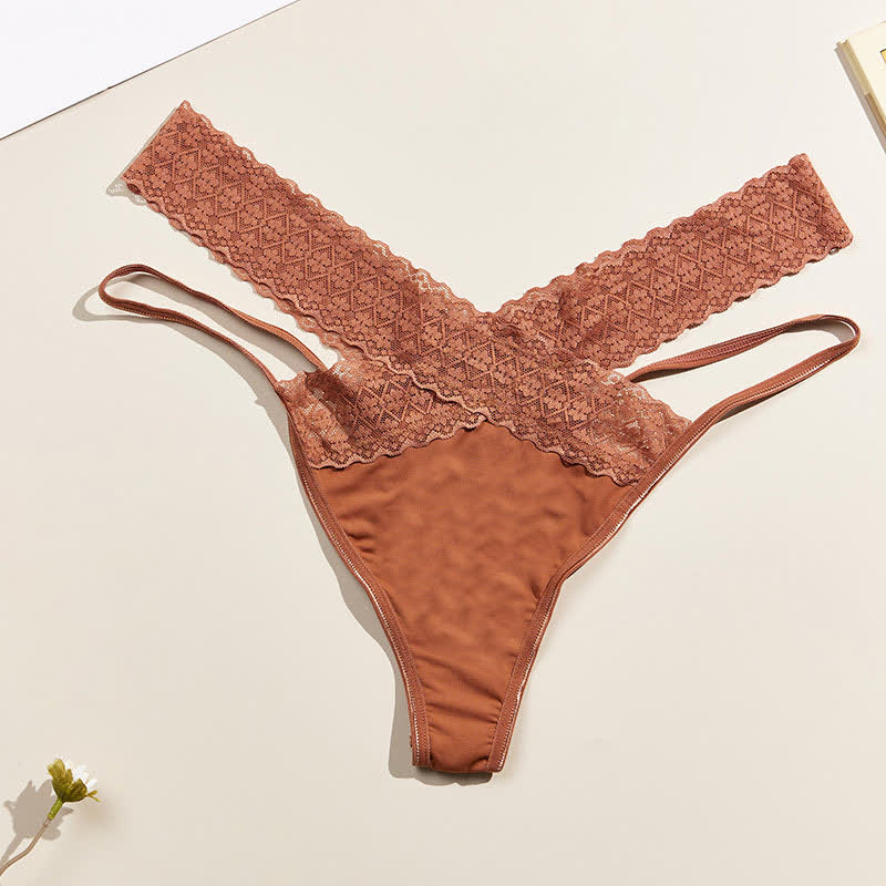 Low-Rise Lace Cross Hollow Thong(3 Packs)