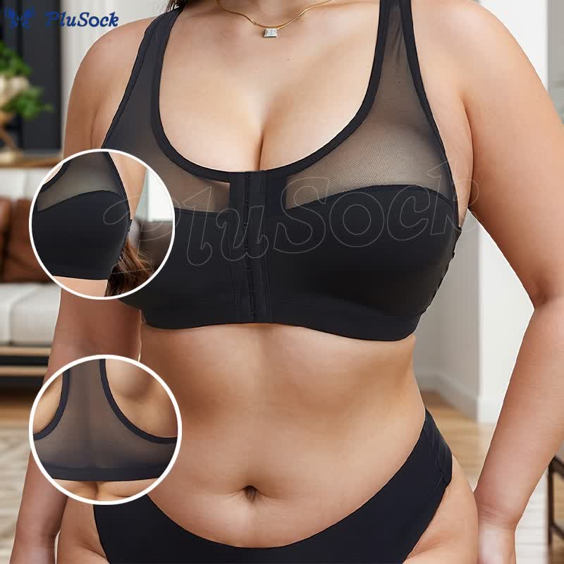 Sexy Mesh Front Closure Wireless Push Up Bra