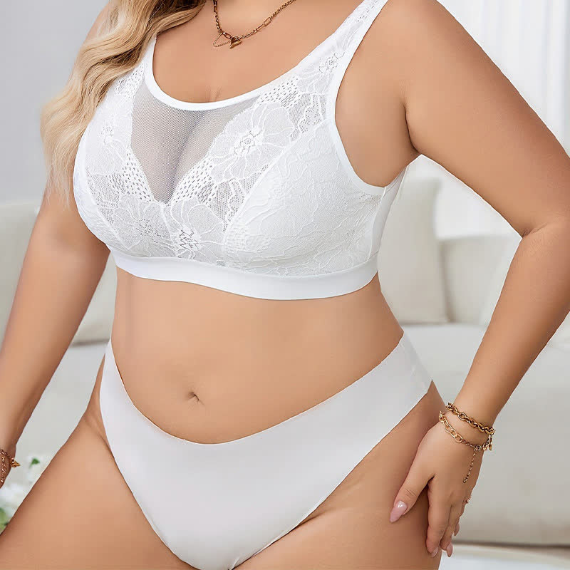 Sexy Full Lace Mesh Full Cup Wireless Bra