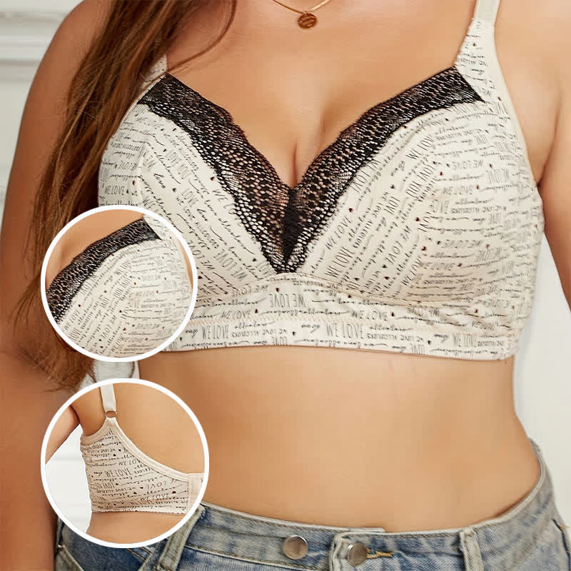 Sexy Lace Text Print Push-Up Wireless Bra