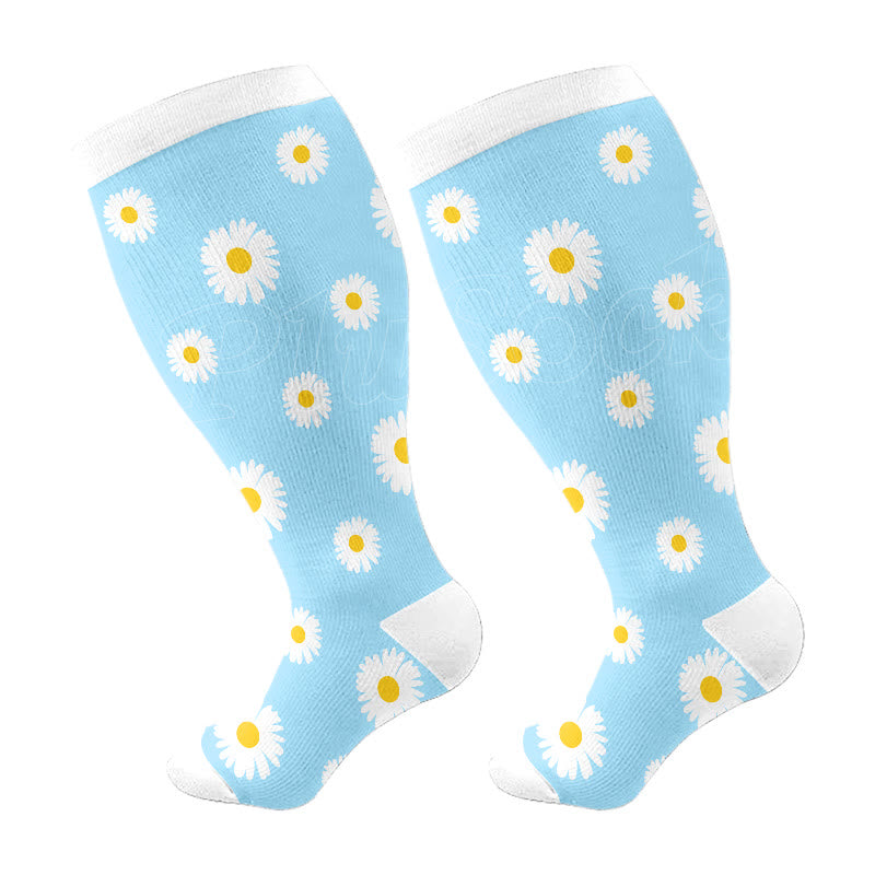 Free Today: Plus Size Blue Flower Compression Socks