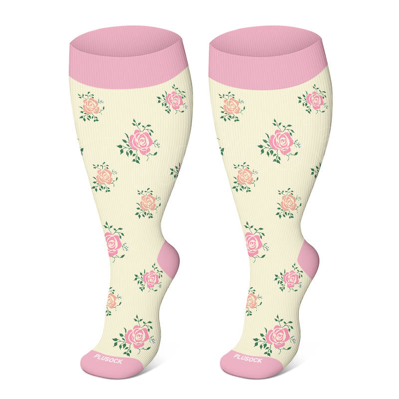 Free Today: Plus Size Pink Rose Compression Socks