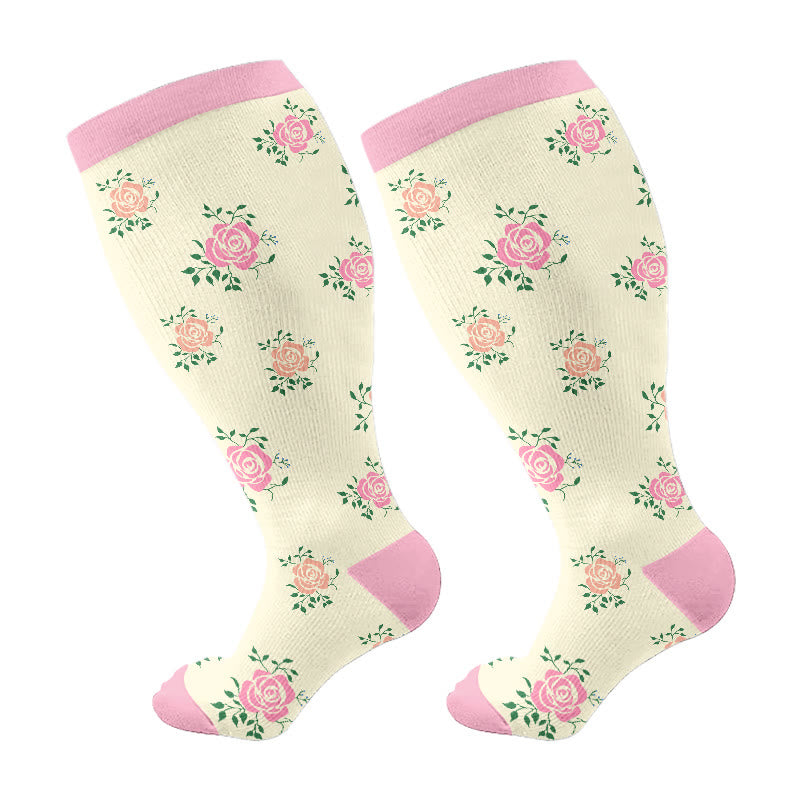 Free Today: Plus Size Pink Rose Compression Socks