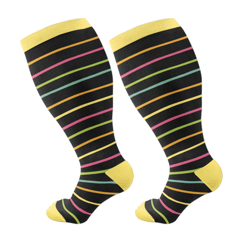 Free Today: Plus Size Yellow Stripes Compression Socks