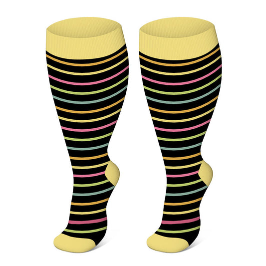 Free Today: Plus Size Yellow Stripes Compression Socks